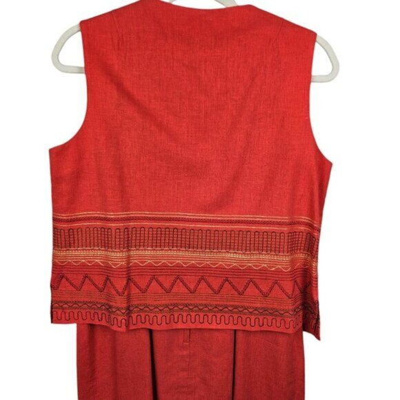 Maggy London Orange Embroidered Linen/Cotton Sleeveless Maxi Dress Vest Size 10 - Picture 14 of 15